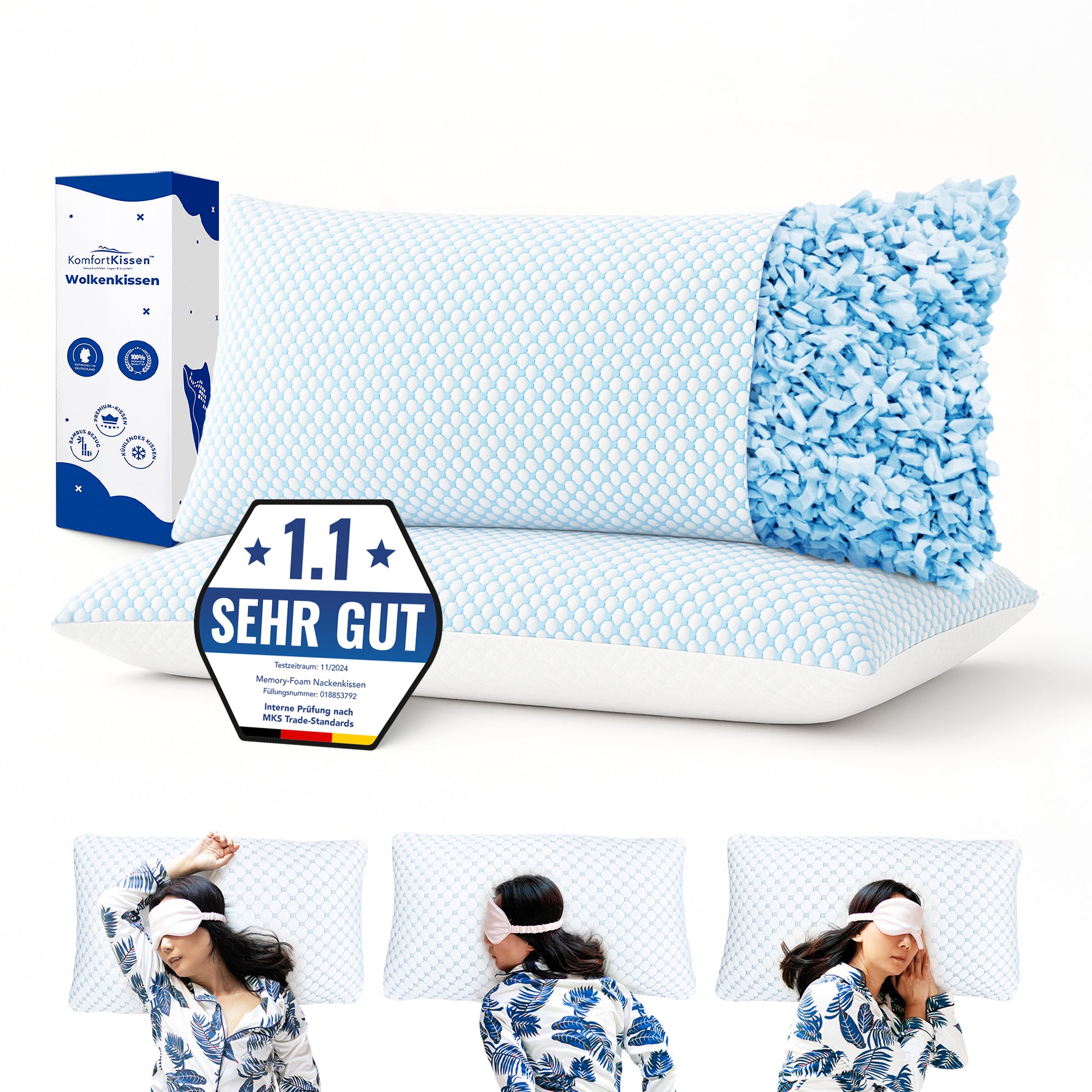 Wolkenkissen - Premium Memory Foam Kissen - Höhenverstellbares