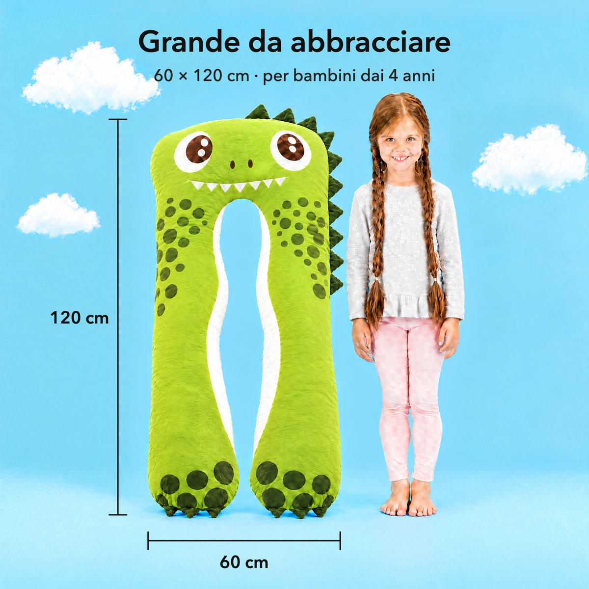 Dino – Rozmiar 60 × 120 cm w porównaniu z dziewczynką