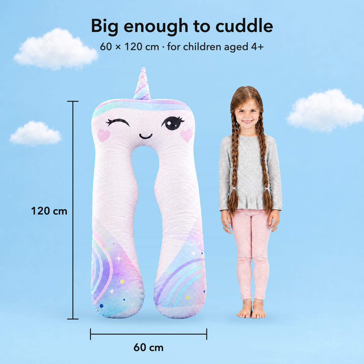 Unicorn – Size 60 × 120 cm compared with a child