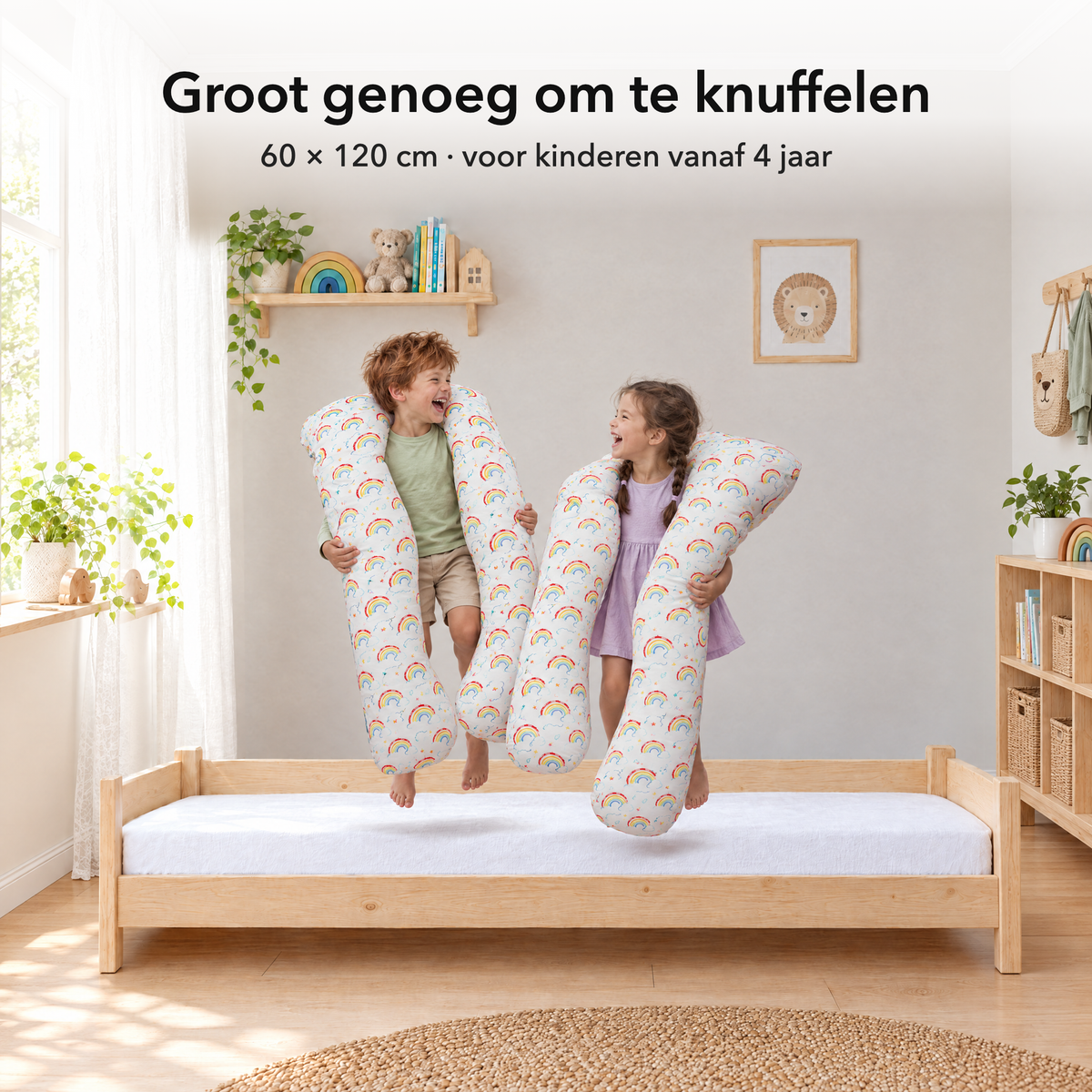 Regenboog – Maat 60 × 120 cm vergeleken met kinderen